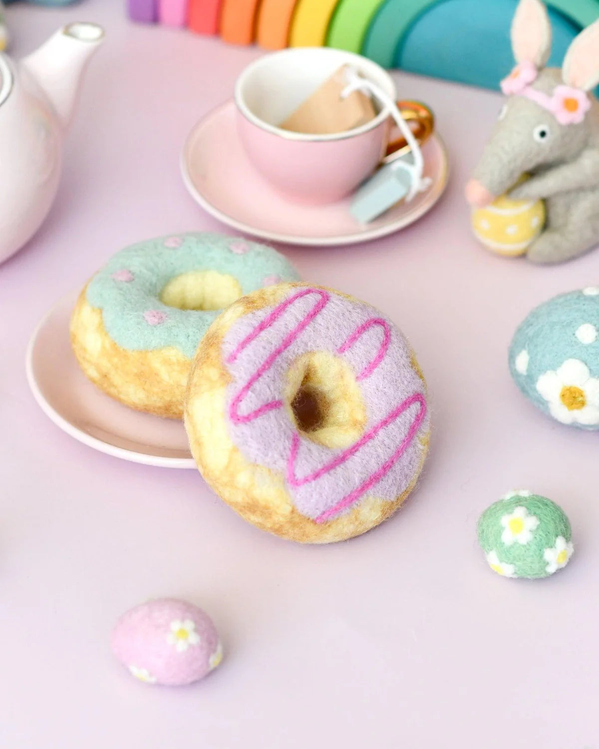 Colorful Pastel Donuts Felt Play Food Set - 12PCS Pretend Play Donut Toys for Kids, Toddlers & Preschoolers - Perfect for Tea Parties, Kitchen Role Play & Early Learning Activities