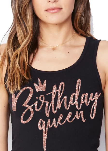 Sparkling Rhinestone Birthday Tank Top for Women - Birthday Queen & Squad Shirts - Perfect for Parties, Girls Night Out & Bachelorette Celebrations