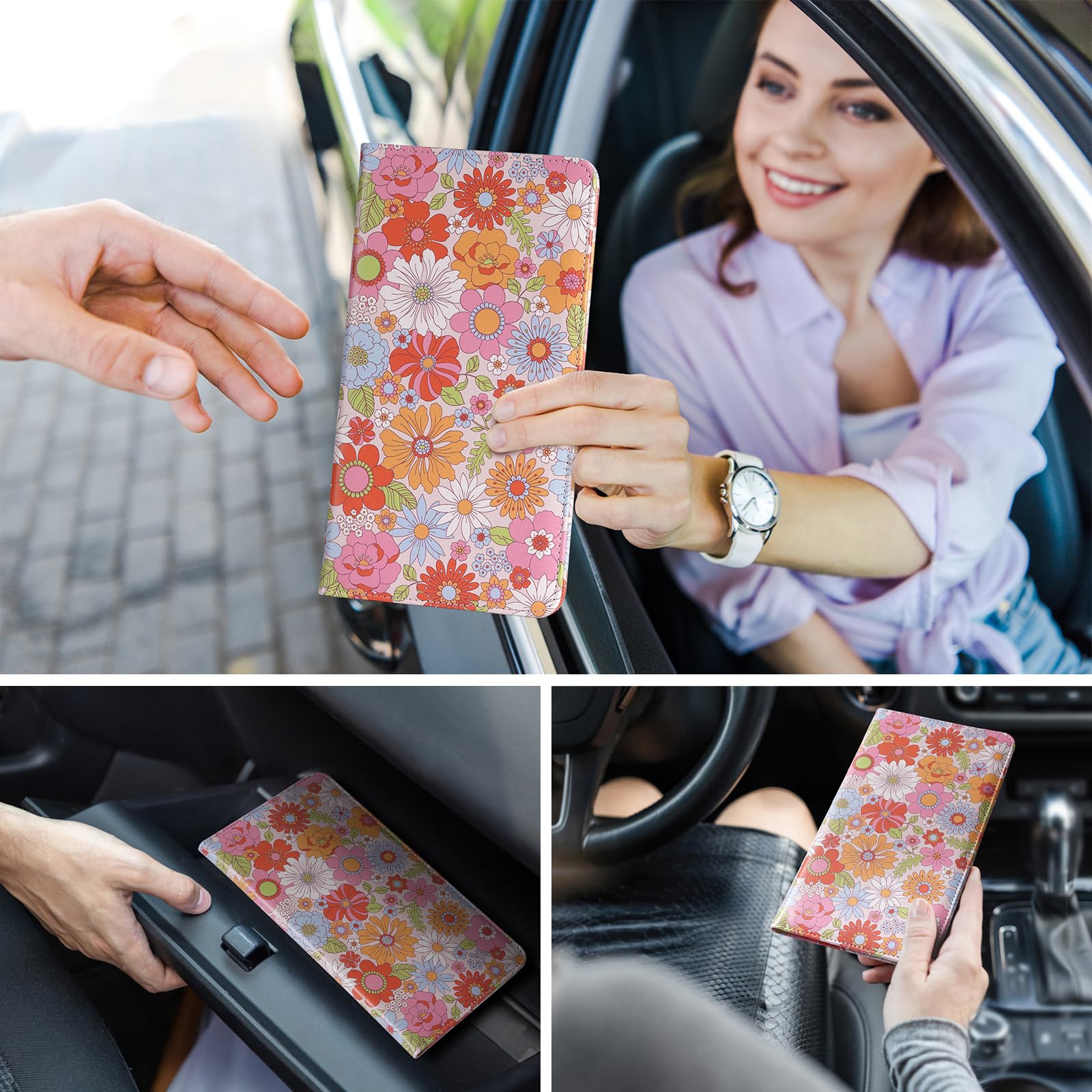 Floral Magnetic Car Registration and Insurance Card Holder - Secure Document Organizer for Vehicle Glove Box, Wallet, or Purse - Perfect for DMV, Travel & Road Trips