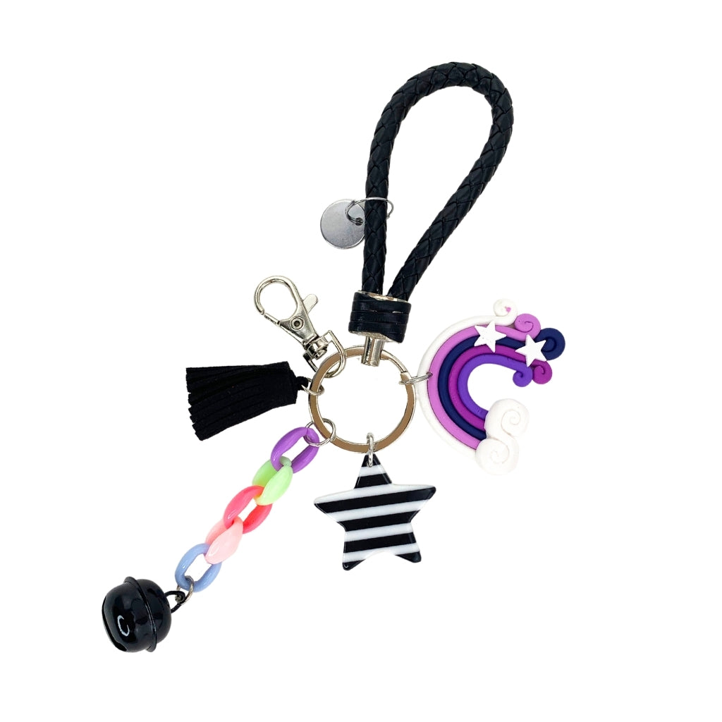 Rainbow Jingle Bell Keychain - Durable Black Metal Key Ring with Colorful Bells - Perfect for Keys, Bags, Gifts & Christmas Decorations