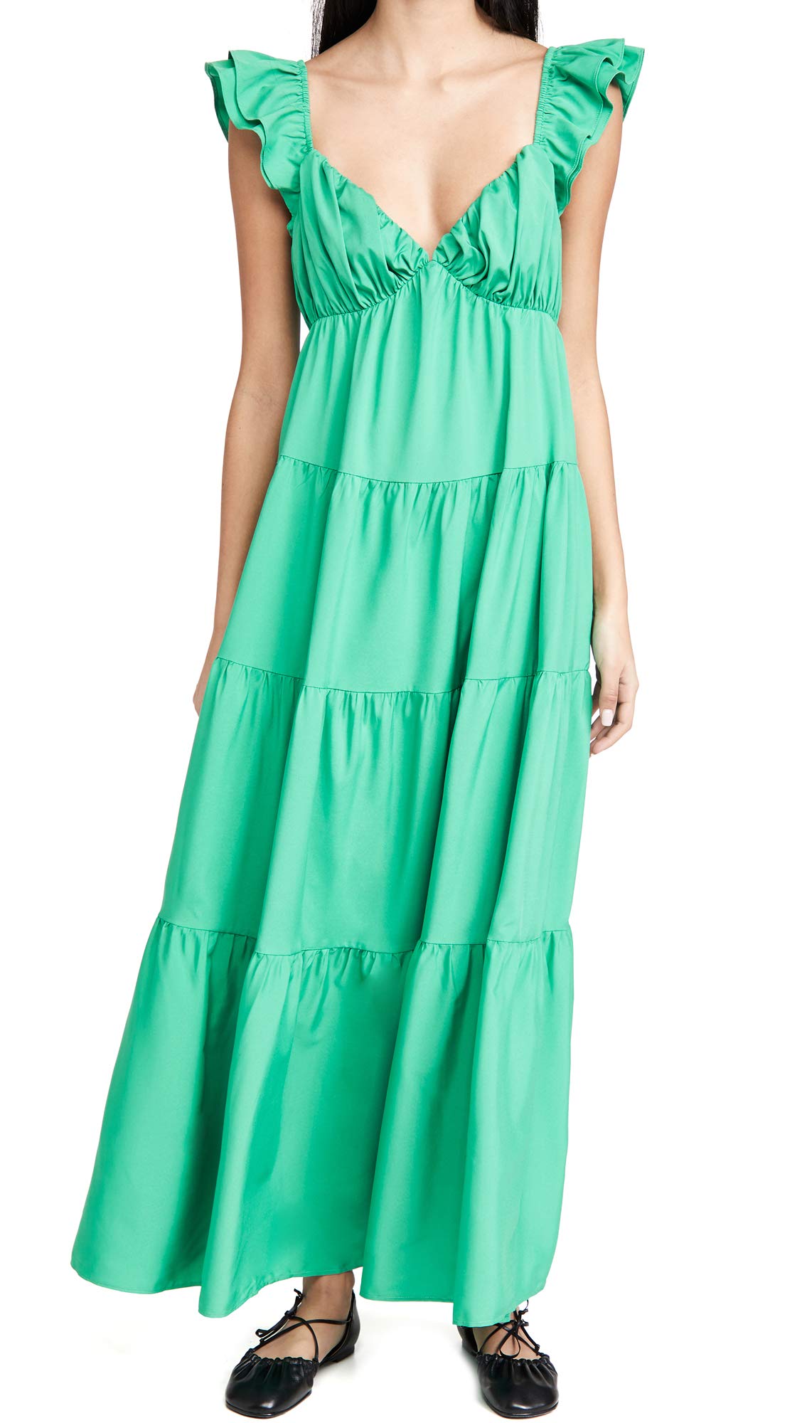 English Factory Women's Ruffle Sleeve Maxi Dress - Flowy Summer Beach Dress for Vacation, Wedding & Casual Wear