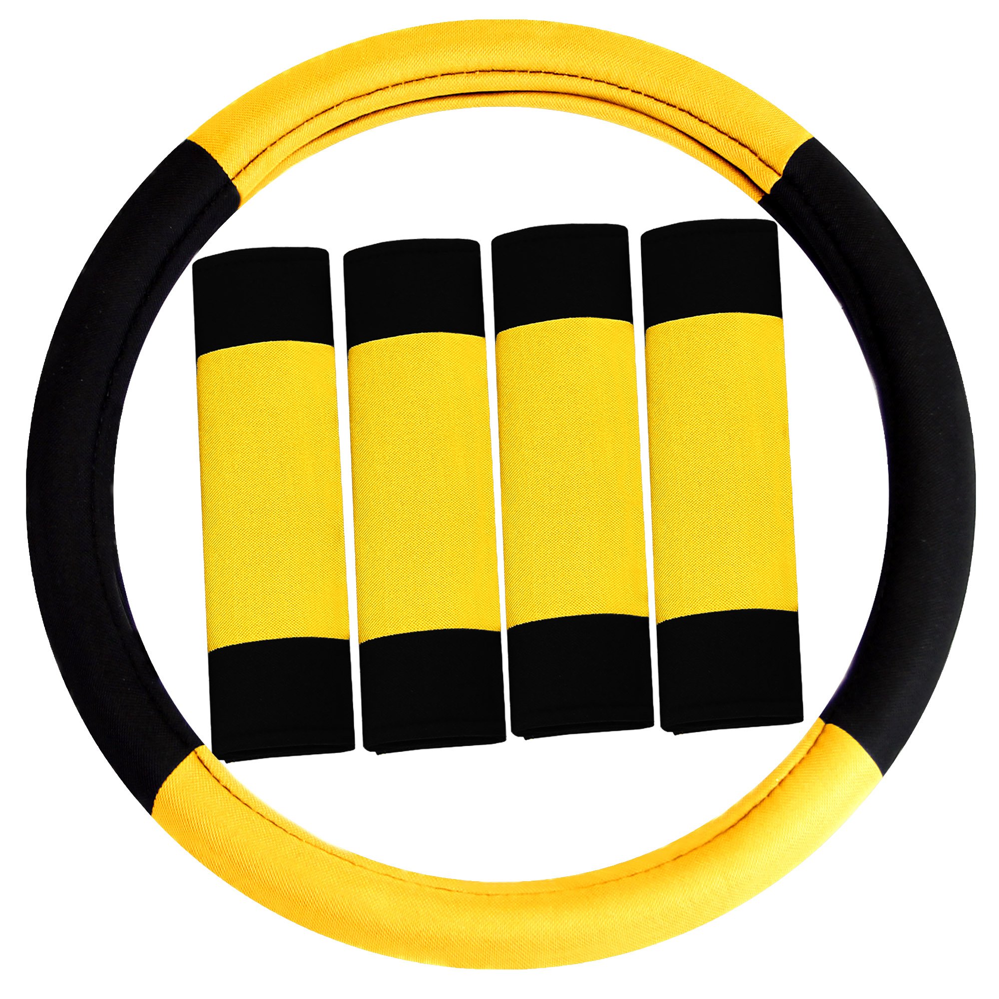 FH Group Universal Flat Cloth Car Seat Covers Full Set - Front Seats & Solid Rear Bench for Cars, Trucks & SUVs (Yellow) | Perfect for Daily Commute, Road Trips & Vehicle Protection