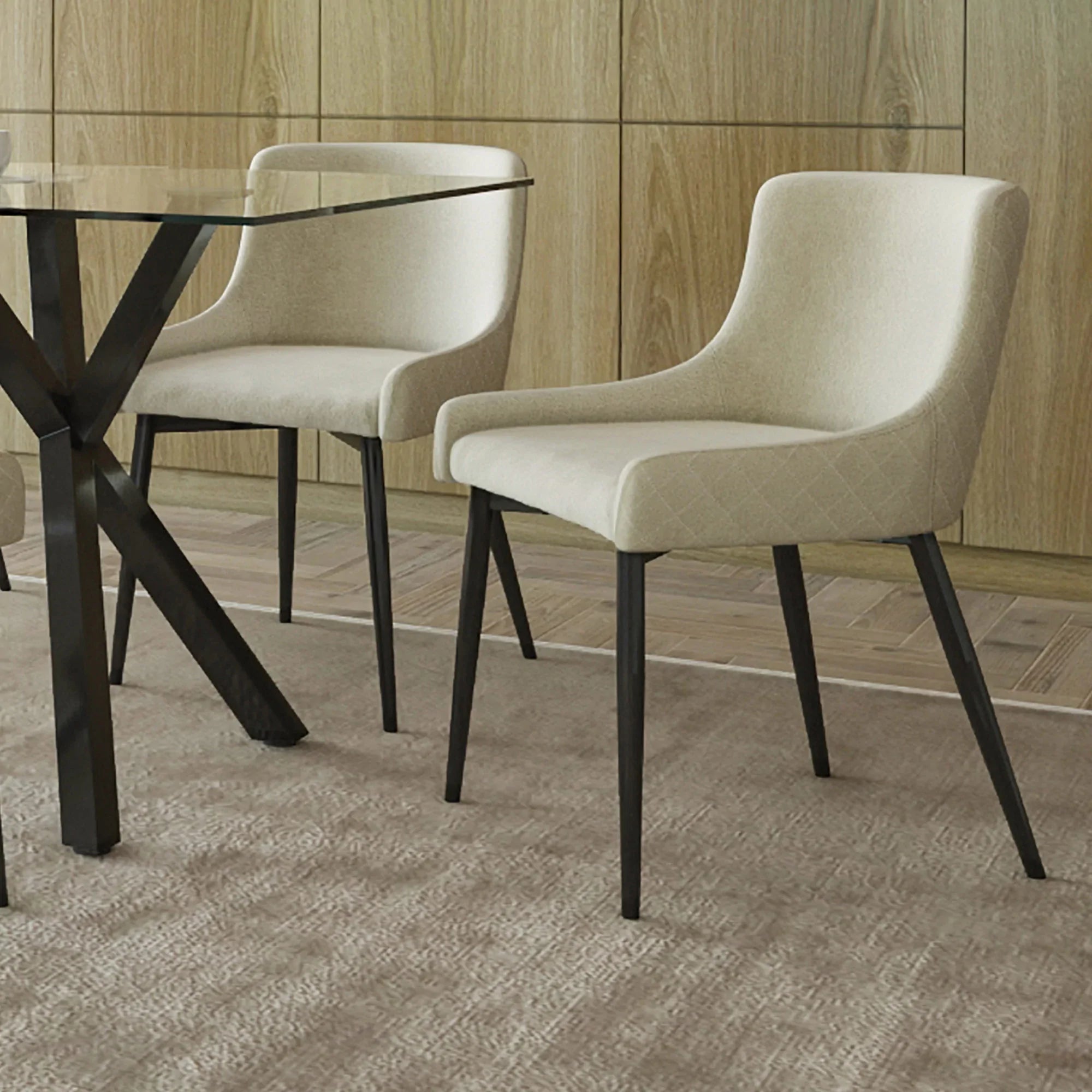 Bianca Side Chairs Set of 2 - Modern Dining Chairs with Beige Upholstery & Black Legs for Kitchen, Dining Room, or Office
