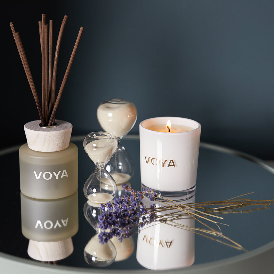 VOYA Luxury Scented Candle - Lavender, Rose & Chamomile Aromatherapy for Relaxation, Spa & Home Decor