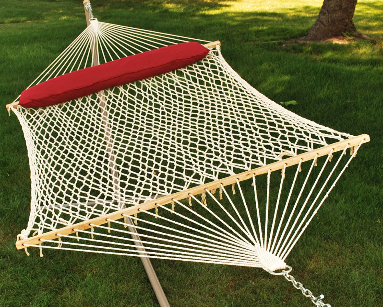 13' Cotton Rope Hammock with Pillow - Comfortable Outdoor Swing Bed for Patio, Backyard, Beach & Camping - Algoma Net Relaxation Hammock