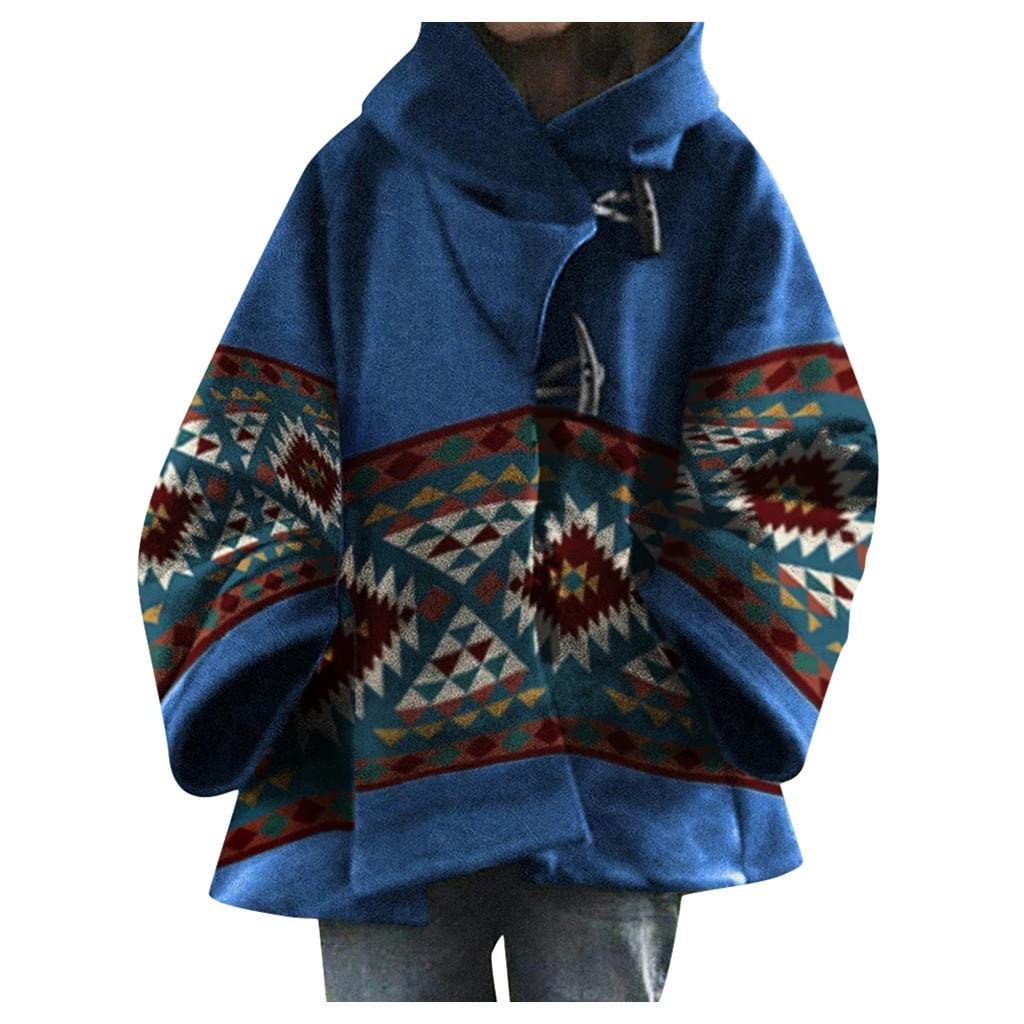 Luxury Women's Cashmere Winter Coat Plus Size - Warm Hooded Snowsuit with Flared Sleeves & Horn Buckle Closure | Travel-Ready Loose Fit Overcoat for Cold Weather, Office & Outdoor Adventures