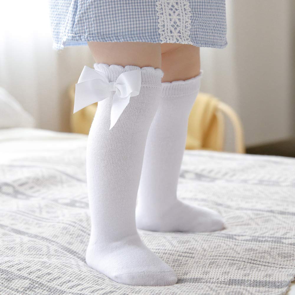 BQUBO Baby Knee High Socks for Toddler Girls - Soft Cotton Knit Stockings - Perfect for Dresses, Outfits & Special Occasions