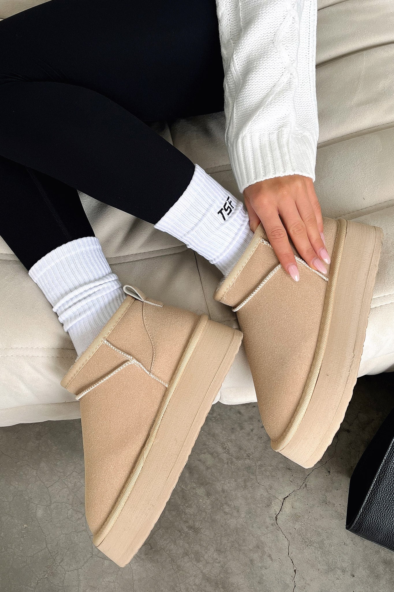 Eesha Women's Platform Boots Sand - Stylish Chunky Heel Ankle Boots for Fall & Winter | Comfortable & Fashionable for Casual Outfits, Parties & Work
