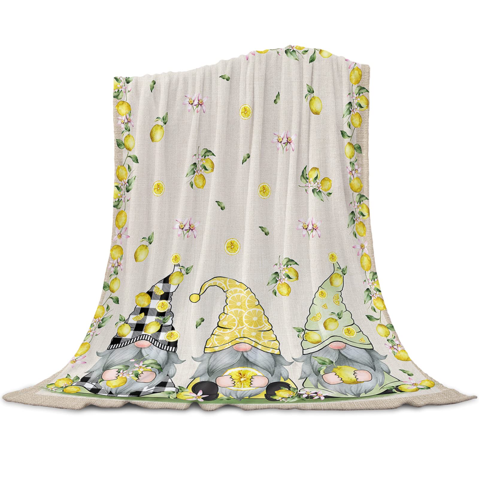 Cozy Microfiber Fleece Throw Blanket - Lightweight Flannel Blanket with Summer Lemon Gnomes & Floral Design (40x50 Inch) - Perfect for Bed, Couch, Sofa - Ideal for Lounging, Netflix Nights & Home Decor