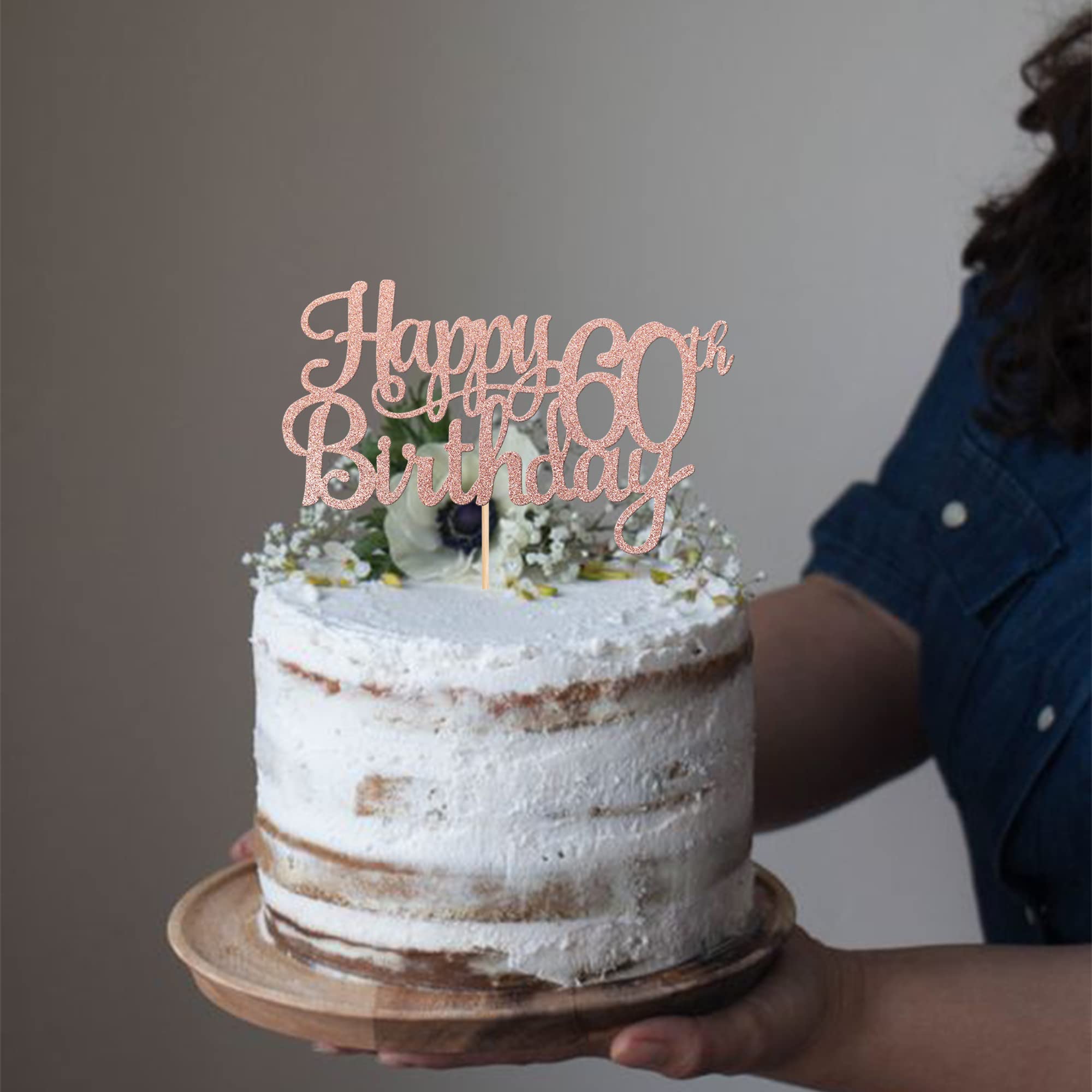 1 PCS 60th Birthday Cake Topper - Glitter 'Cheers to 60 Years' Cake Decoration for Happy 60th Birthday Party Supplies (Rose Gold) - Perfect for Anniversary Celebrations, Milestone Birthdays & Festive Decor