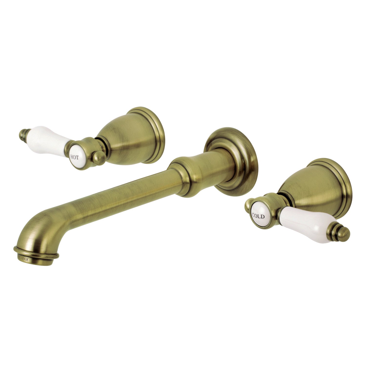 Bel Air KS7123BPL Antique Brass 3 Hole Wall Mount Bathroom Faucet with Double Handle - Perfect for Vintage Style Bathrooms & Powder Rooms