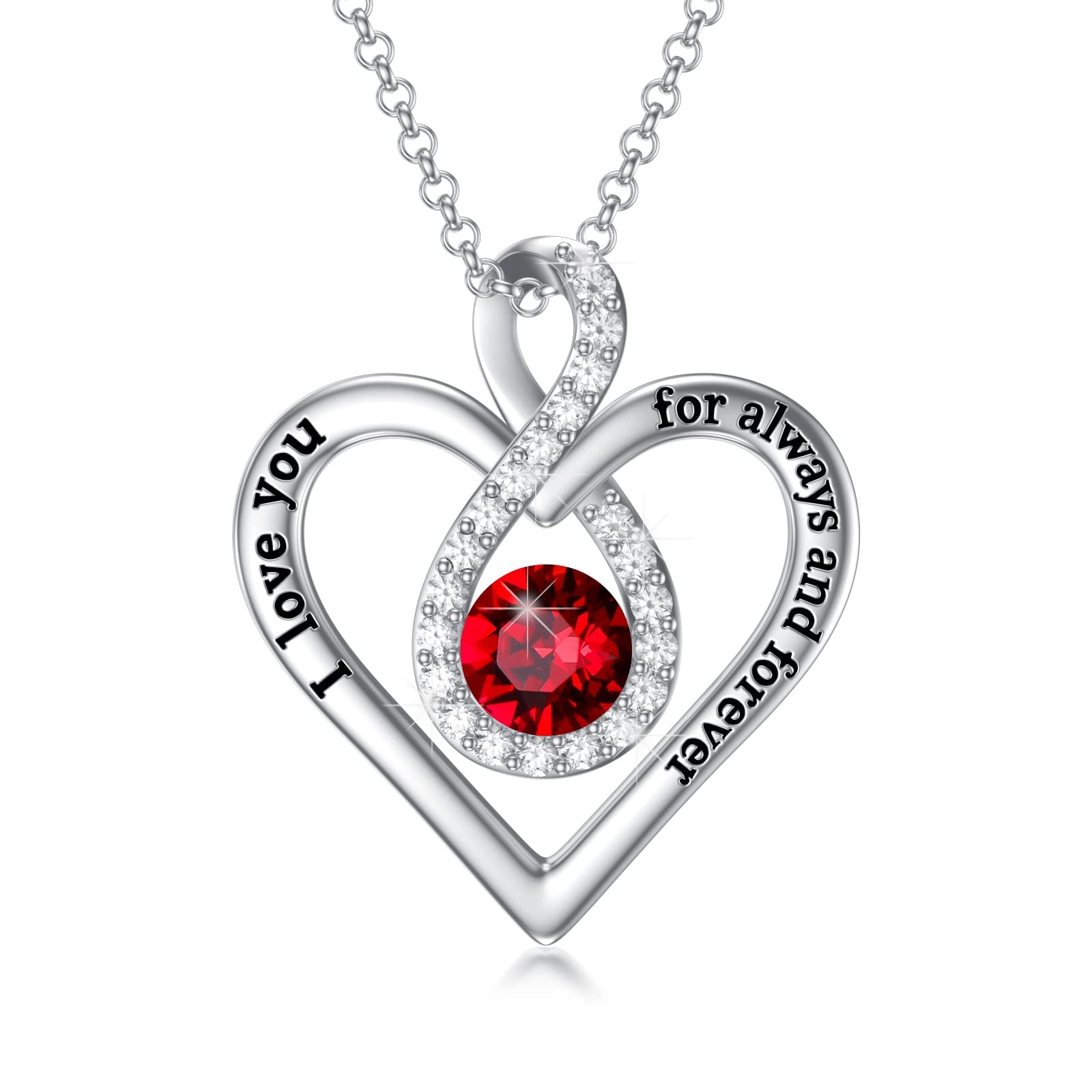 925 Sterling Silver Infinity Heart Birthstone Necklace for Women - Personalized I Love You Always Pendant, Anniversary & Birthday Gift for Her, Girlfriend, Wife | Perfect for Romantic Occasions & Special Moments