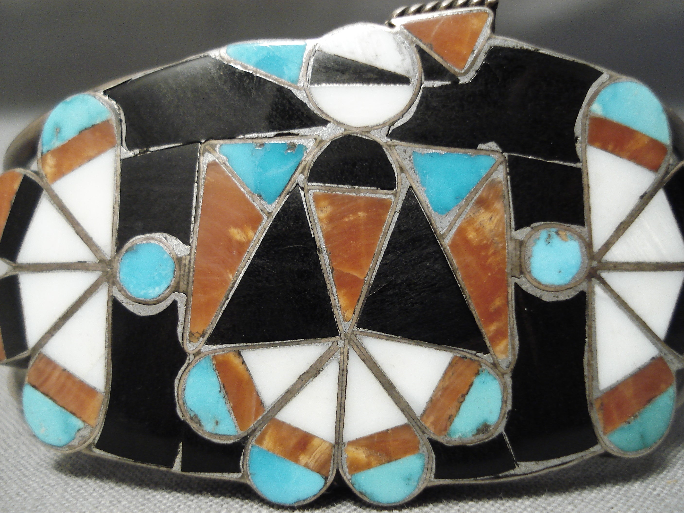 1900's Vintage Zuni Native American Turquoise Coral Sterling Silver Bracelet - Authentic Handmade Southwest Jewelry for Women, Gift for Her, Boho Chic Accessory for Casual & Special Occasions