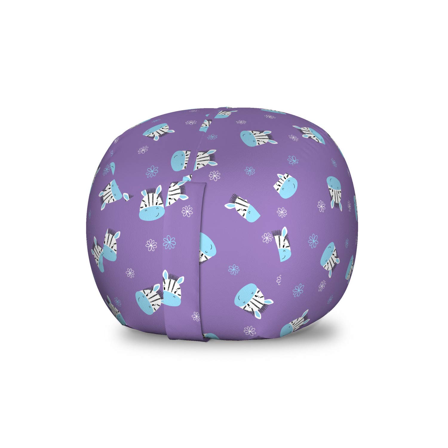 Lunarable Savannah Storage Toy Bag Chair - Floral & Zebra Print Stuffed Animal Organizer, Washable Small Blue Toy Storage Bag for Kids' Room, Nursery, or Playroom Organization