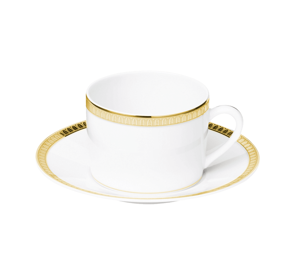 Christofle Malmaison Gold Porcelain Tea Cup and Saucer Set - Elegant French Tableware for Afternoon Tea & Formal Dining