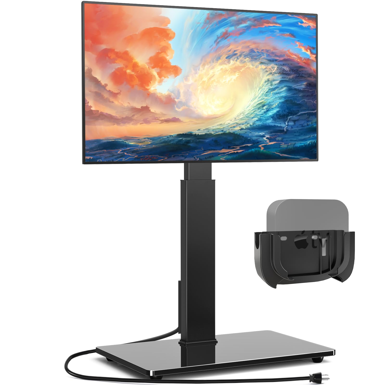 Rfiver Reinforced Floor TV Stand with Power Outlet & Mount for 32-70 Inch TVs (Up to 110 lbs) - Height Adjustable Swivel TV Stand with Space Saving Design - Perfect for Bedroom, Living Room, Dorm, or Office Entertainment Setup