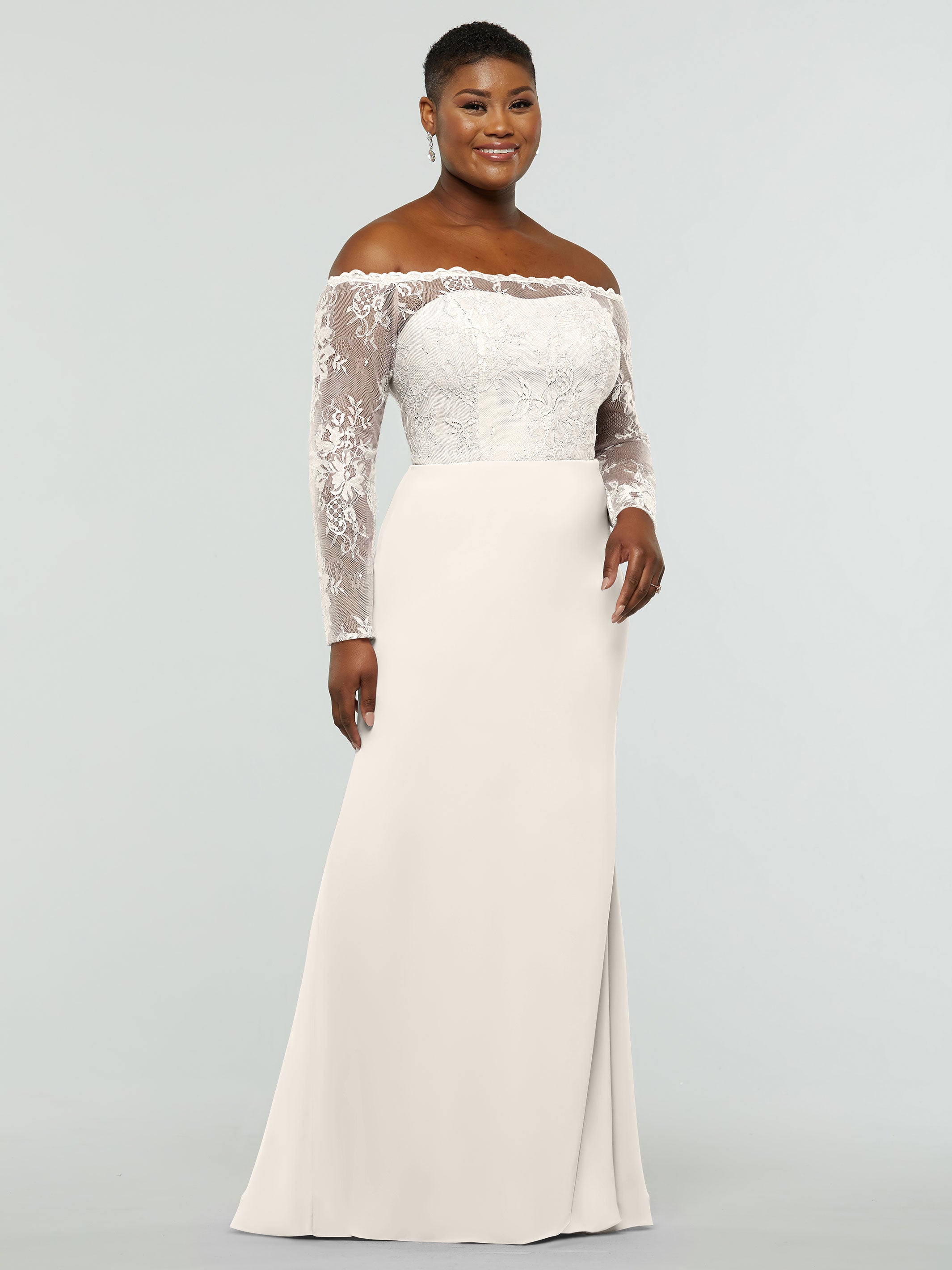 Elegant 80191 Chiffon & Lace Mermaid Bridesmaid Dress with Off-the-Shoulder Long Sleeves - Perfect for Weddings, Formal Events & Evening Parties