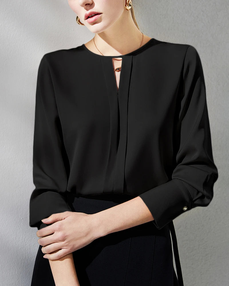 Luxury Women's Silk Blouse with Side Slit - Elegant Satin Shirt for Office, Party & Special Occasions