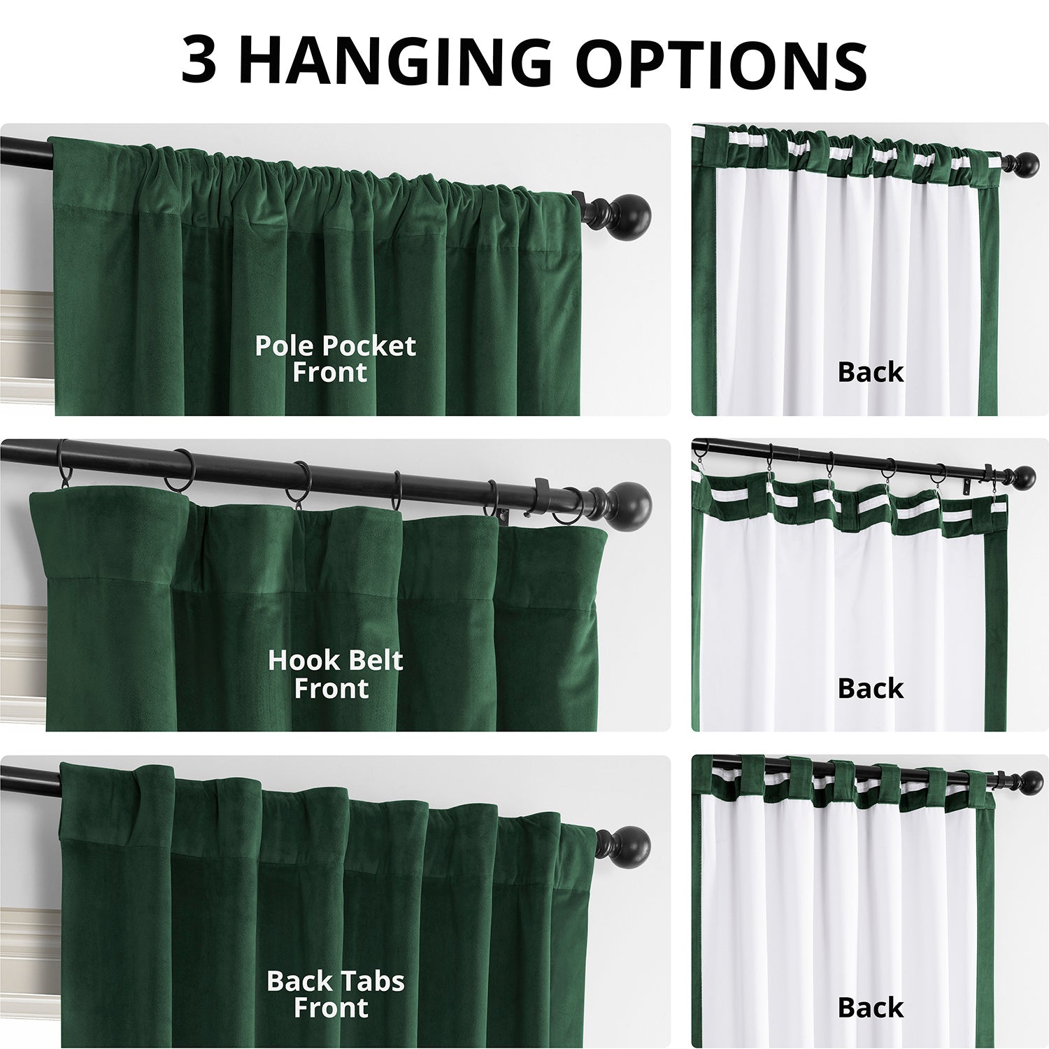 Blackforest Green Signature Velvet Blackout Curtains for Bedroom - Thermal Insulated Noise Reducing Window Drapes for Home Decor