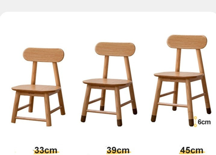 Adjustable Solid Wood Children's Chair - Oak, Beech, Birch - 3 Height Settings for Kids' Study, Dining & Playroom