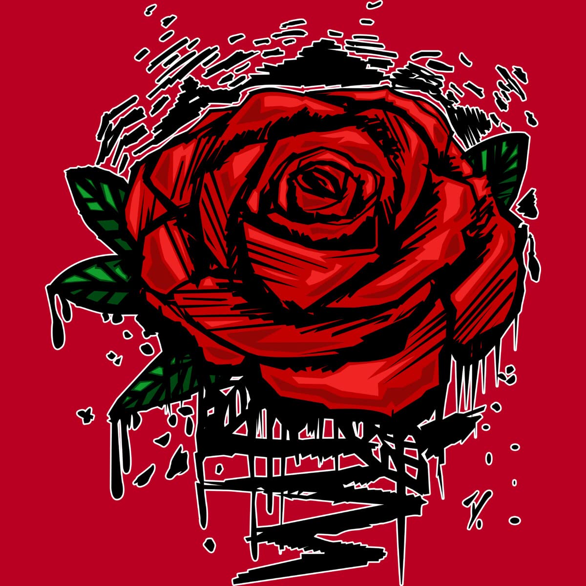 Design By Humans Men's Rugged Rose by Adamzworld Graphic T-Shirt - Soft Cotton Tee for Casual Wear & Street Style Outfits