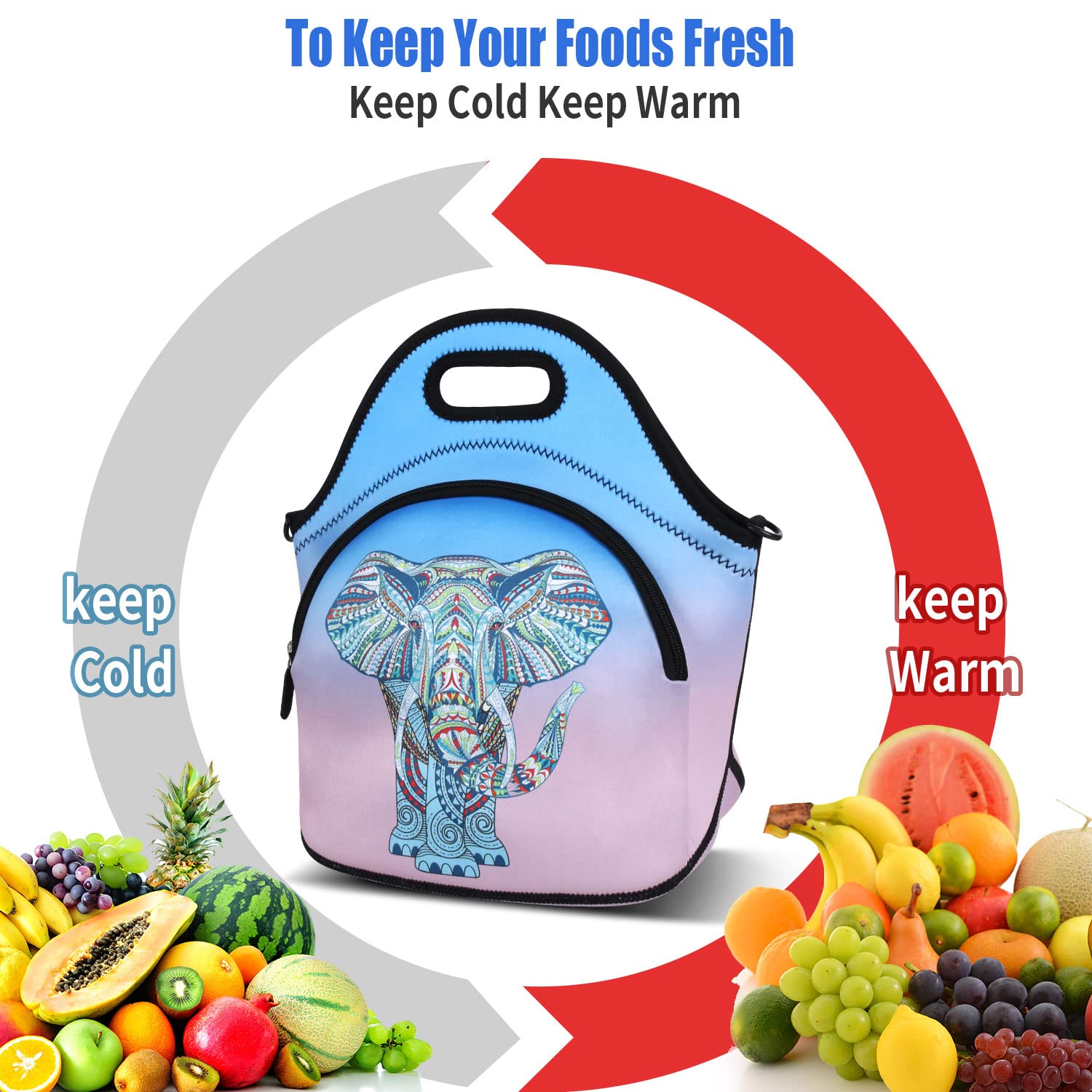 Violet Mist Neoprene Lunch Bag with Adjustable Shoulder Strap - Large Insulated Thermal Lunch Tote for Work, Picnic & Travel - Waterproof Reusable Bento Box with Extra Pockets & Zipper Closure - Perfect for Office, School, Hiking and Beach Outings