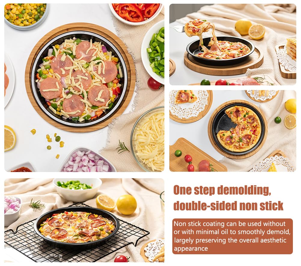 AKOAK 8-Inch Non-Stick Pizza Pan - Heavy Duty Carbon Steel Round Baking Pan for Oven, Stovetop & Grill - Perfect for Homemade Pizza, Bread, Cookies & More (Black)