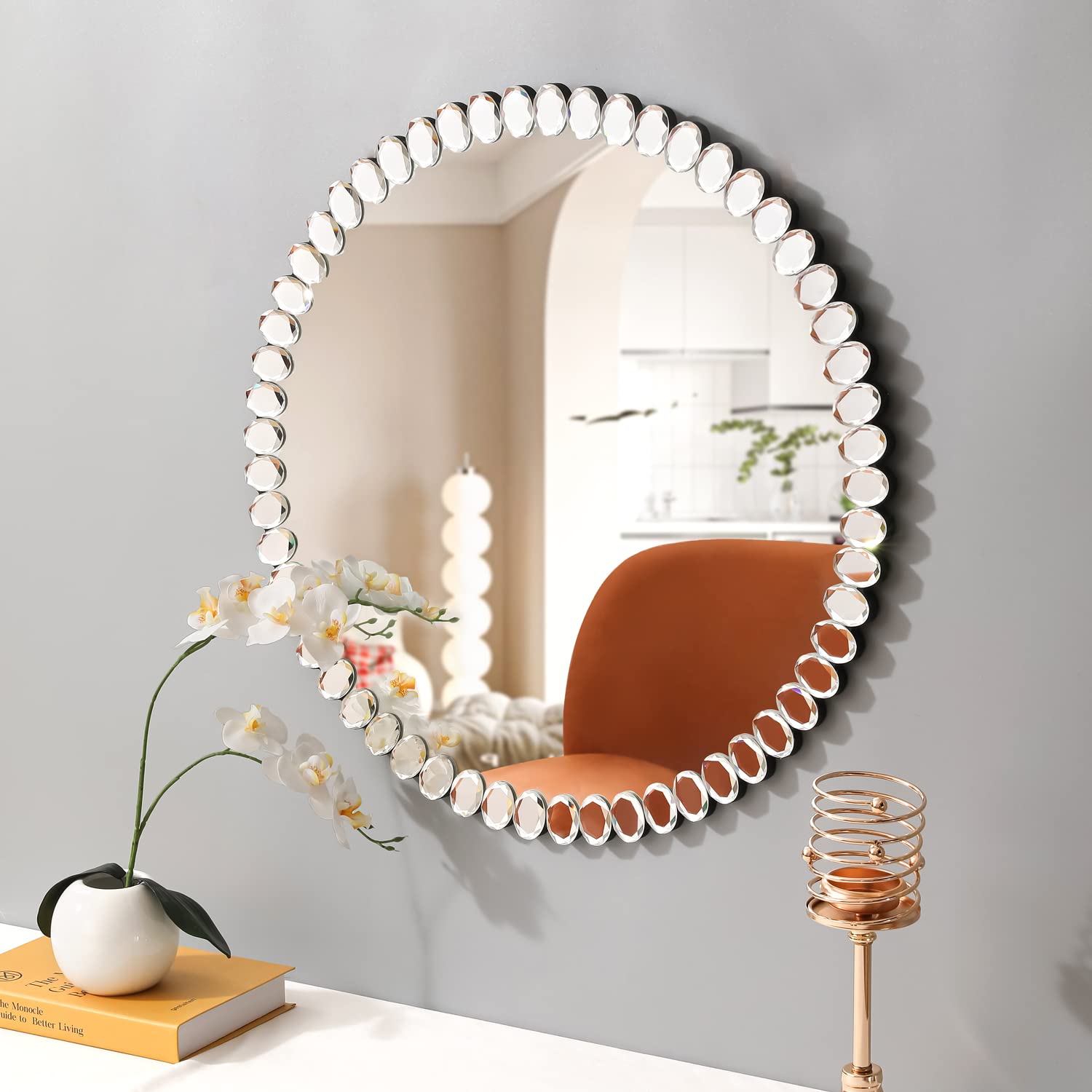 Round Wall Mirror 23.6 x 23.6 Inches - Decorative Small Mirror Patches Accent for Living Room, Bedroom & Bathroom - Modern Home Decor & Vanity Mirror