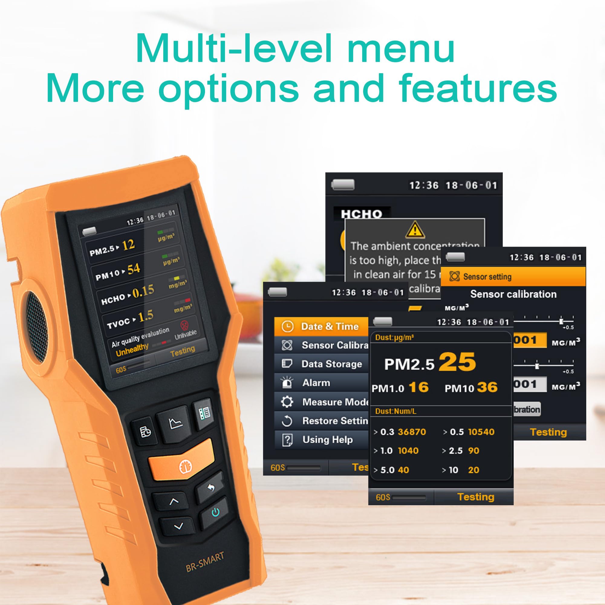 11-in-1 Smart Indoor Air Quality Monitor - PM1.0/2.5/10, TVOC, VOC & HCHO Detector with Data Logging for Home, Office, Nursery & Gym - Model 126S