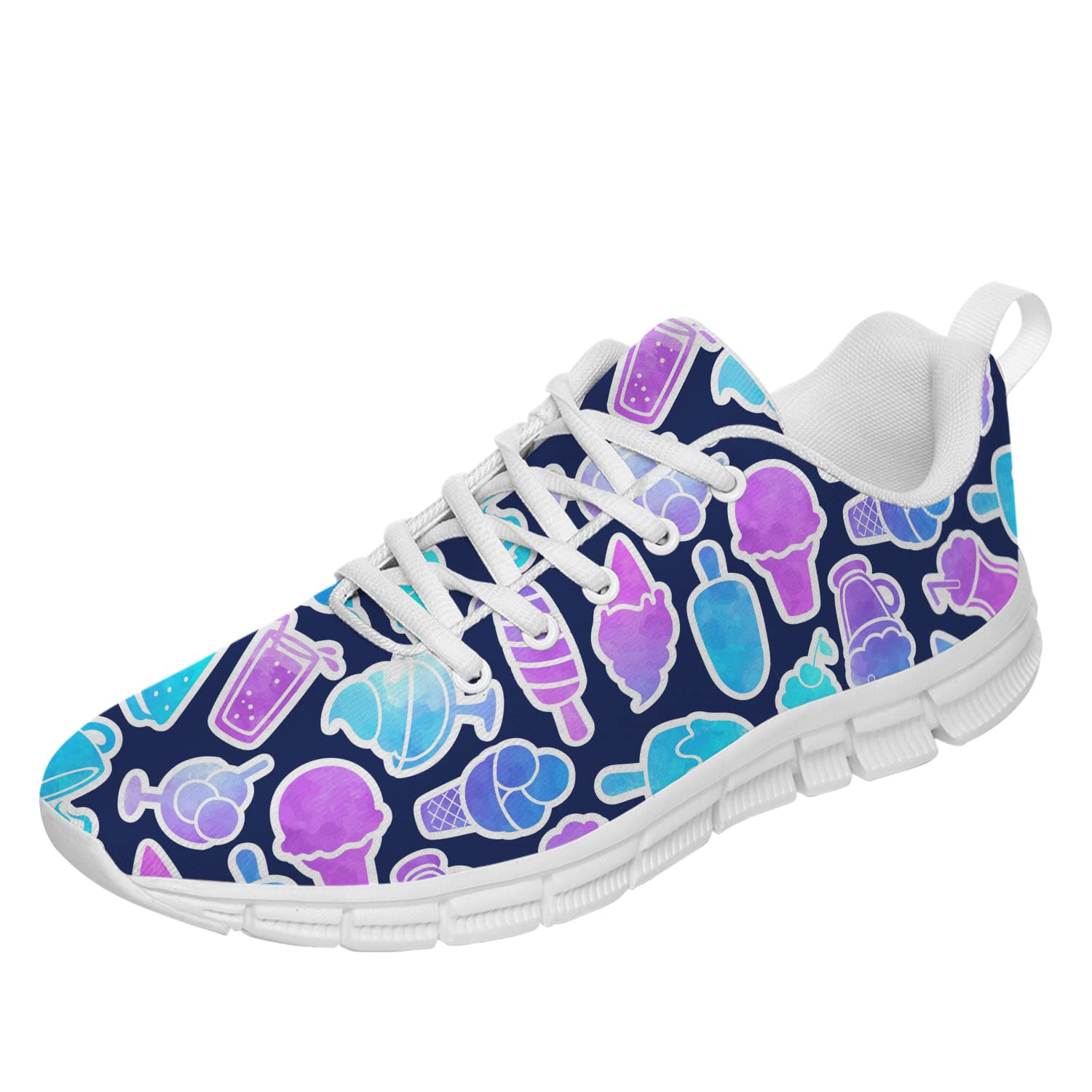 Women's Men's Girls' Ice Cream Print Running Sneakers - Melted Ice Cream with Sprinkles Design Tennis Walking Shoes - Perfect for Parties, Gifts & Casual Wear - Men's Size 11, Women's Size 13 - Fun Summer Fashion Footwear for Beach, Park & Outdoor Activities