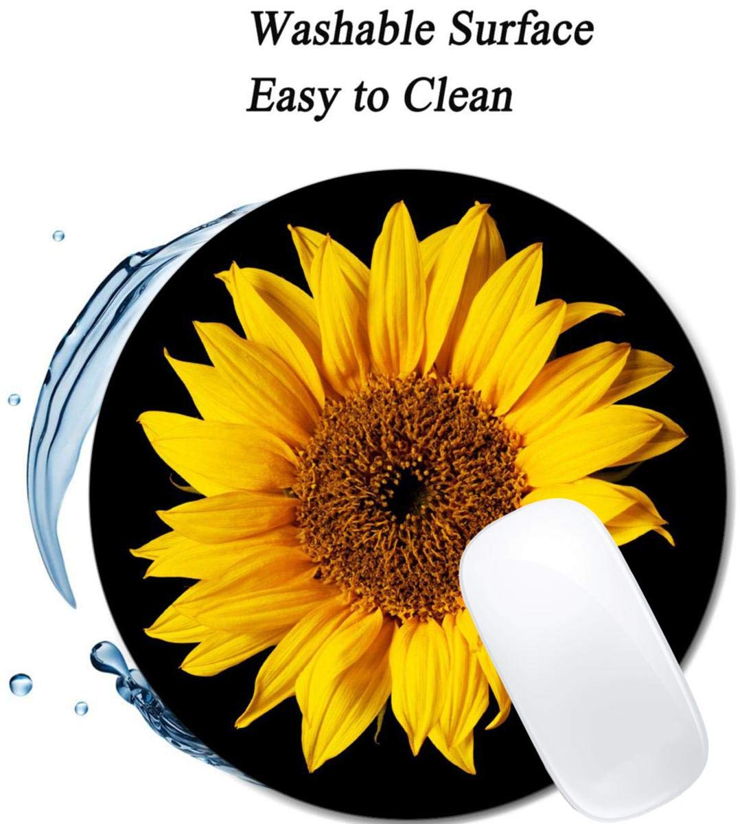 Sunflower on Black Round Non-Slip Rubber Mouse Pad - Cute Office & Laptop Computer Desk Accessory with Custom Design - Perfect for Work, Gaming & Home Decor