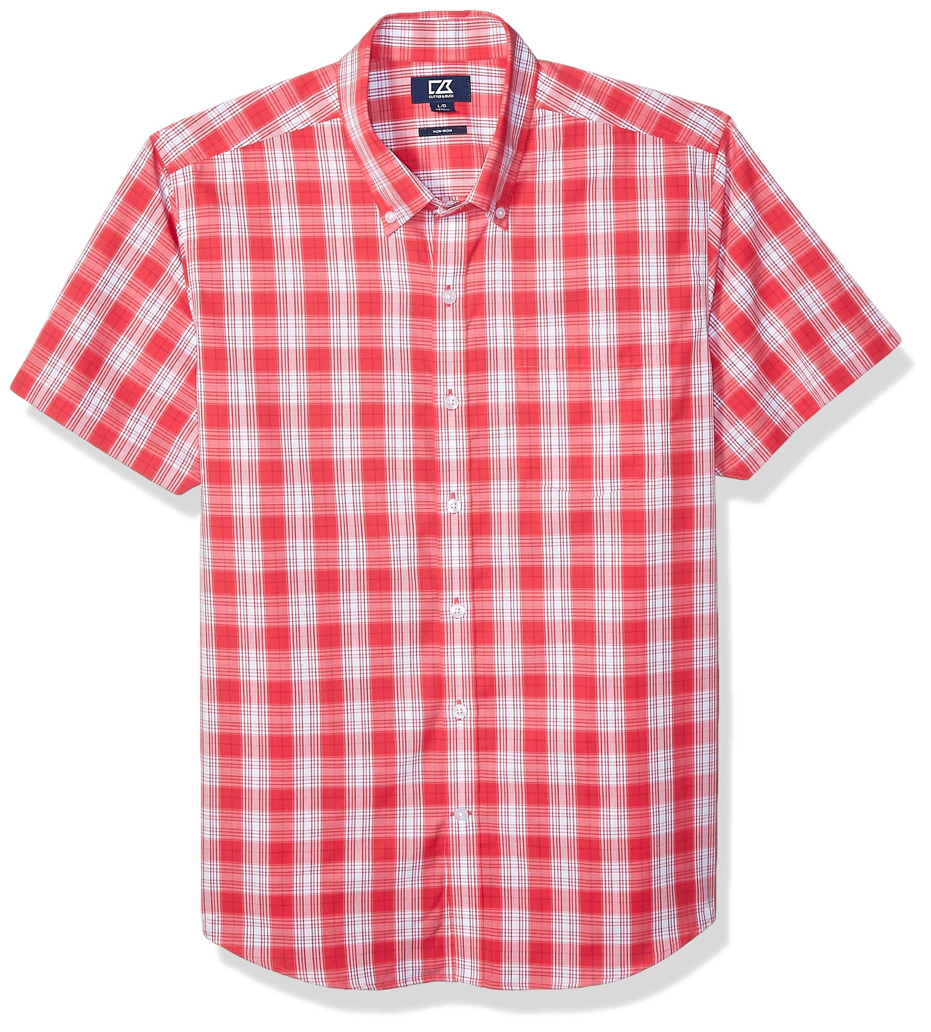 Cutter & Buck Men's Short Sleeve Strive Shadow Plaid Button-Up Shirt - Comfortable Casual & Business Wear, Breathable Fabric for Office, Outdoor & Travel - Size XXXL, Embark Color