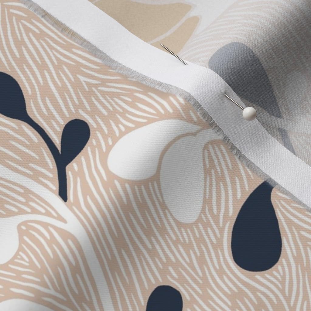 Premium Organic Cotton Sateen Fabric by The Yard - White Floral Navy Mid-Century Modern Print for Sewing, Quilting, Apparel & Home Decor | Perfect for DIY Projects, Curtains, Pillows & Upholstery