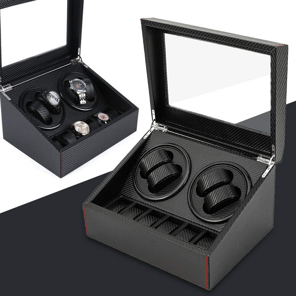 Luxury Automatic Watch Winder Box - 4 Rotation + 6 Slots, PU Leather Watch Organizer for Men | Perfect for Watch Collection Display & Storage