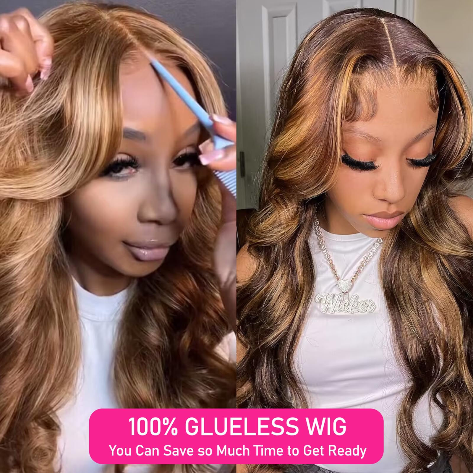 Glueless Human Hair Wigs 5x5 HD Lace Closure - Pre Plucked Body Wave Lace Front Wig 26 Inch Ombre 4/27 Honey Blonde - Wear & Go for Daily Use, Parties & Special Occasions