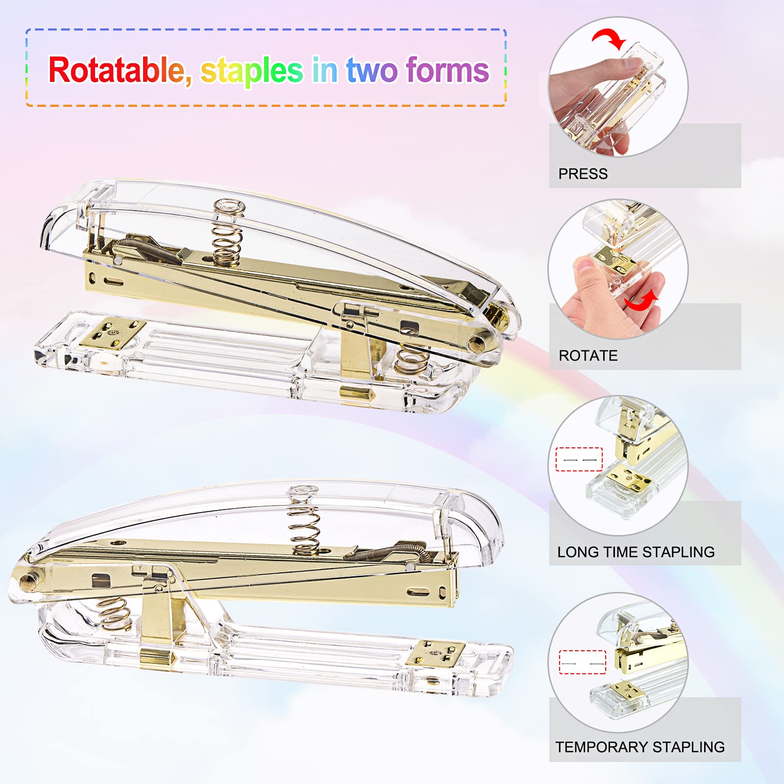 Premium Gold Office Supplies Set - Acrylic Stapler, Staple Remover, Phone Stand, Tape Dispenser, Pen Holder with 2 Ballpoint Pens, Scissors, Binder Clips, Ruler & Glue - Elegant Desk Organizer for Home Office, Workstation or Gift