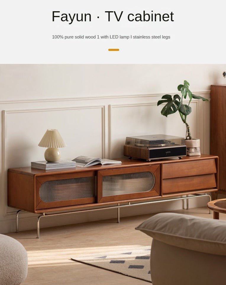 Solid Oak & Poplar Wood French Style TV Stand with Sliding Doors - Perfect for Living Room, Bedroom & Home Theater Storage
