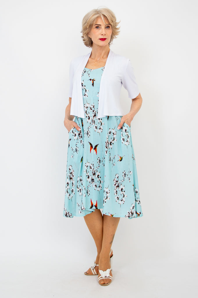 Bristol Dress - Oiseau Print Linen Bamboo Blend - Perfect for Summer Outings & Casual Wear