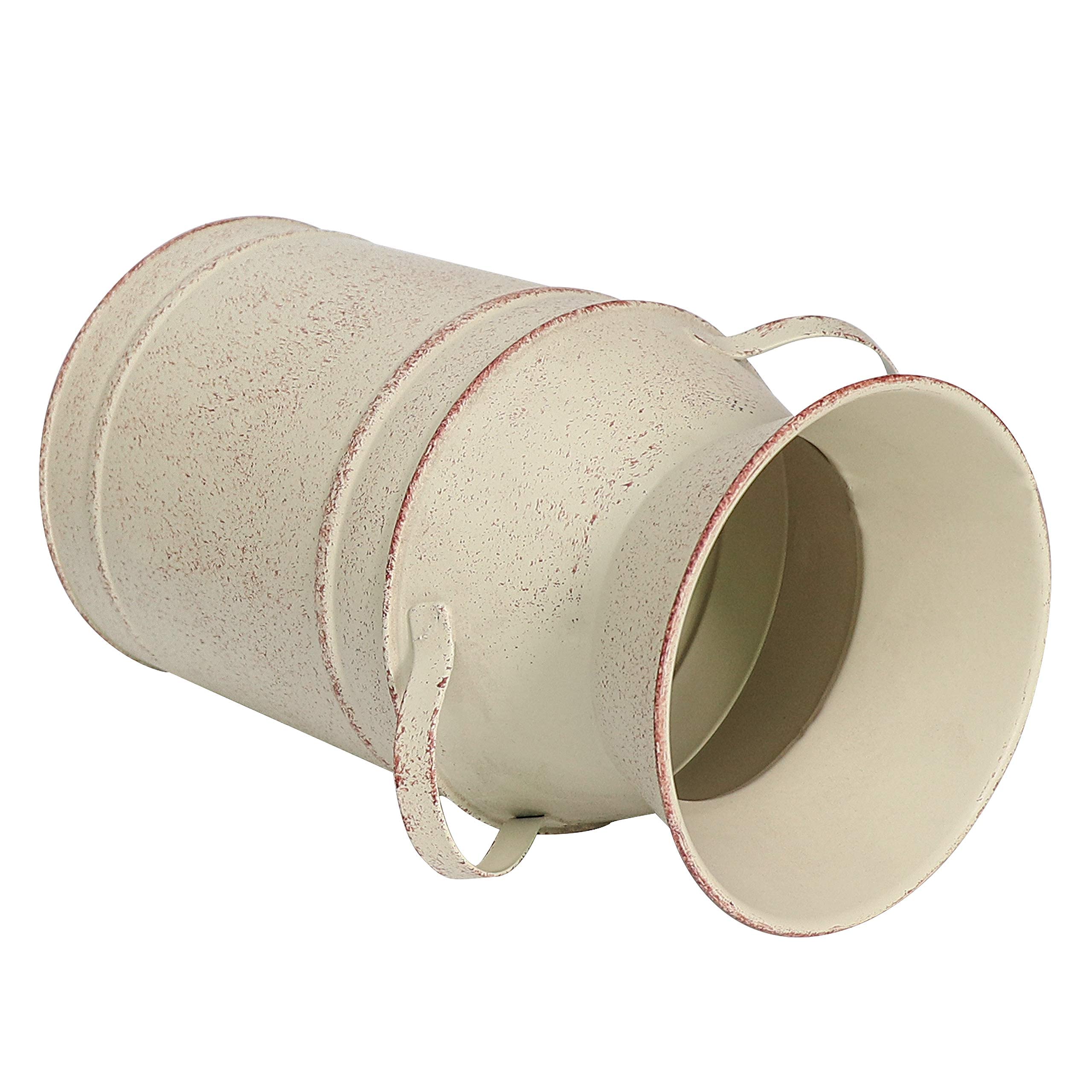 Rustic Beige Flower Vase for Centerpieces - Small Farmhouse Galvanized Milk Can with Handle - 7.5 Inch Height - Perfect for Bathroom Decor, Wedding Centerpieces & Farmhouse Home Decor
