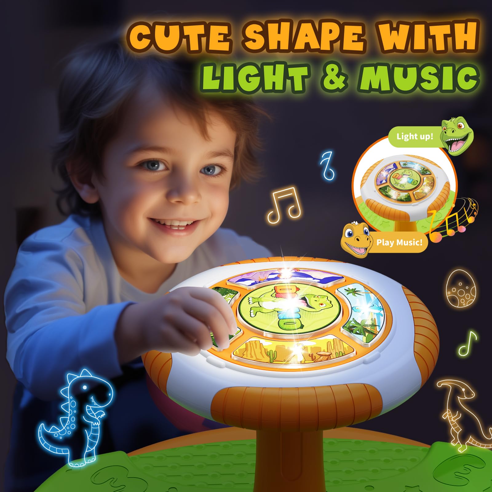 Dinosaur Sit and Spin Toy for Toddlers 3-5 Years - 360° Rotating Sensory Seat with LED Lights & Music - Best Birthday Gift for Boys & Girls - Perfect for Indoor Play, Preschool Activities & Sensory Development