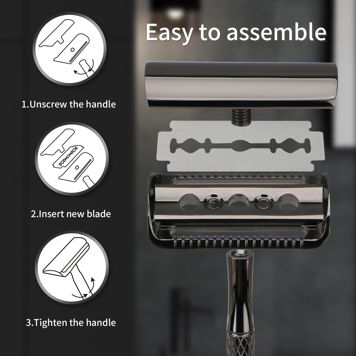 Premium Gun Black Safety Razor Kit - 1 Stainless Steel Razor, 10 Blades + Blade Bank with 30 Extra Blades | Perfect for Men's Wet Shaving & Travel Grooming