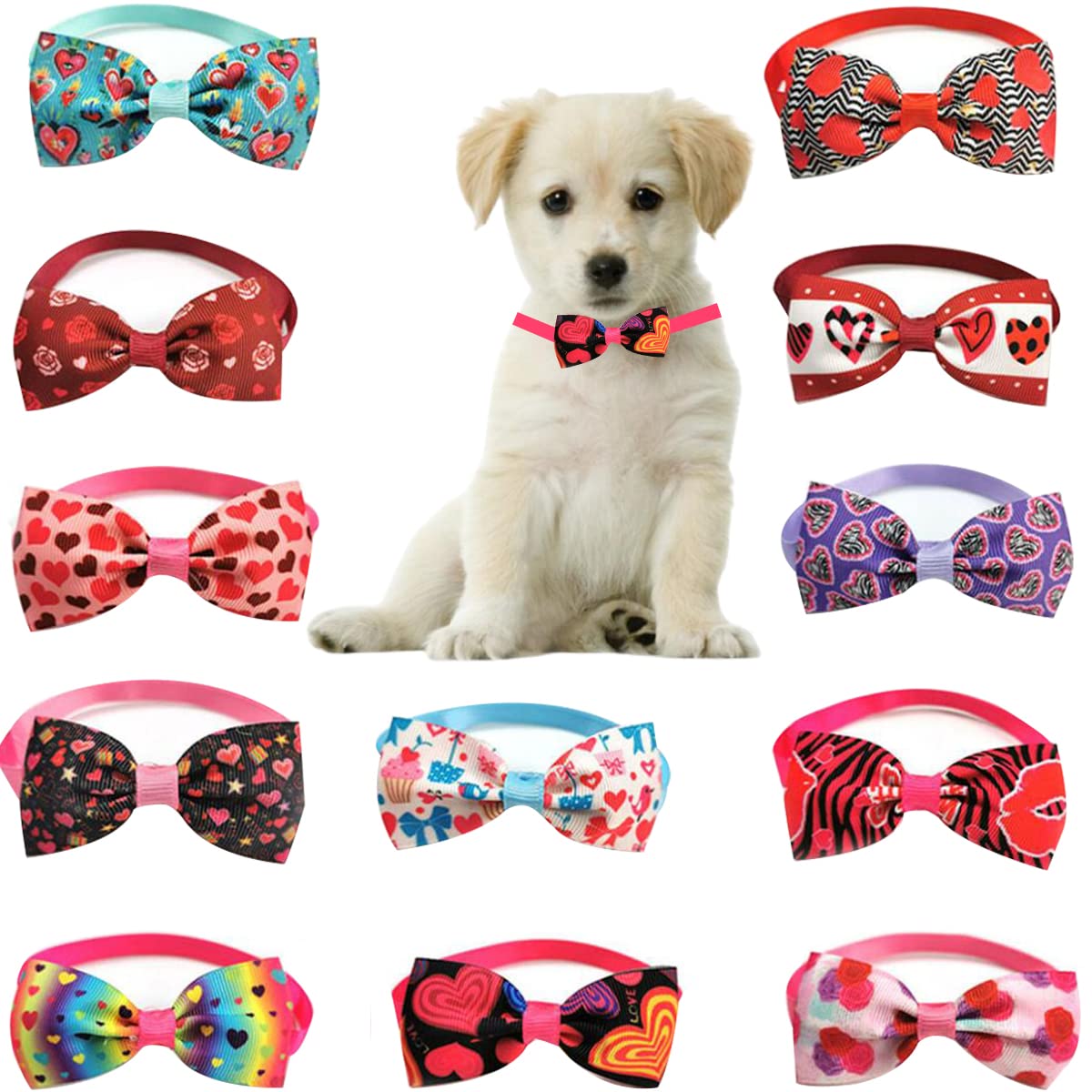Wepetyo 20Pcs Dog Bow Ties - Mixed Styles Pet Neck Bows for Puppy Cat & Dog - Bulk Collar Accessories for Grooming, Photography, Birthday, Holiday & Valentine Party Gifts - Perfect for Pet Weddings, Costume Parties & Special Occasions