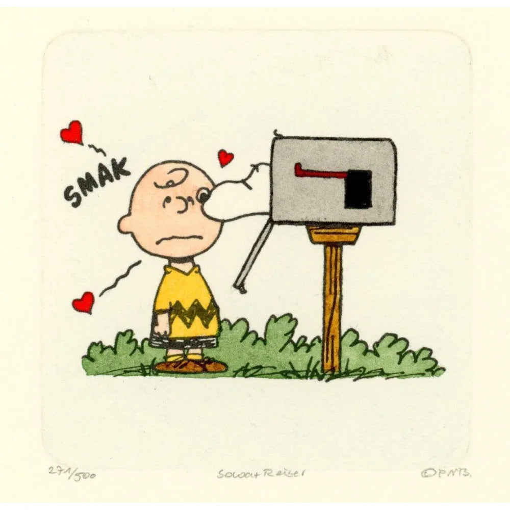 Hand Painted Charlie Brown & Snoopy Peanuts Cartoon Etching Art - Limited Edition D/500 by Sowa & Reiser - Perfect for Home Decor, Office Display & Gift Giving