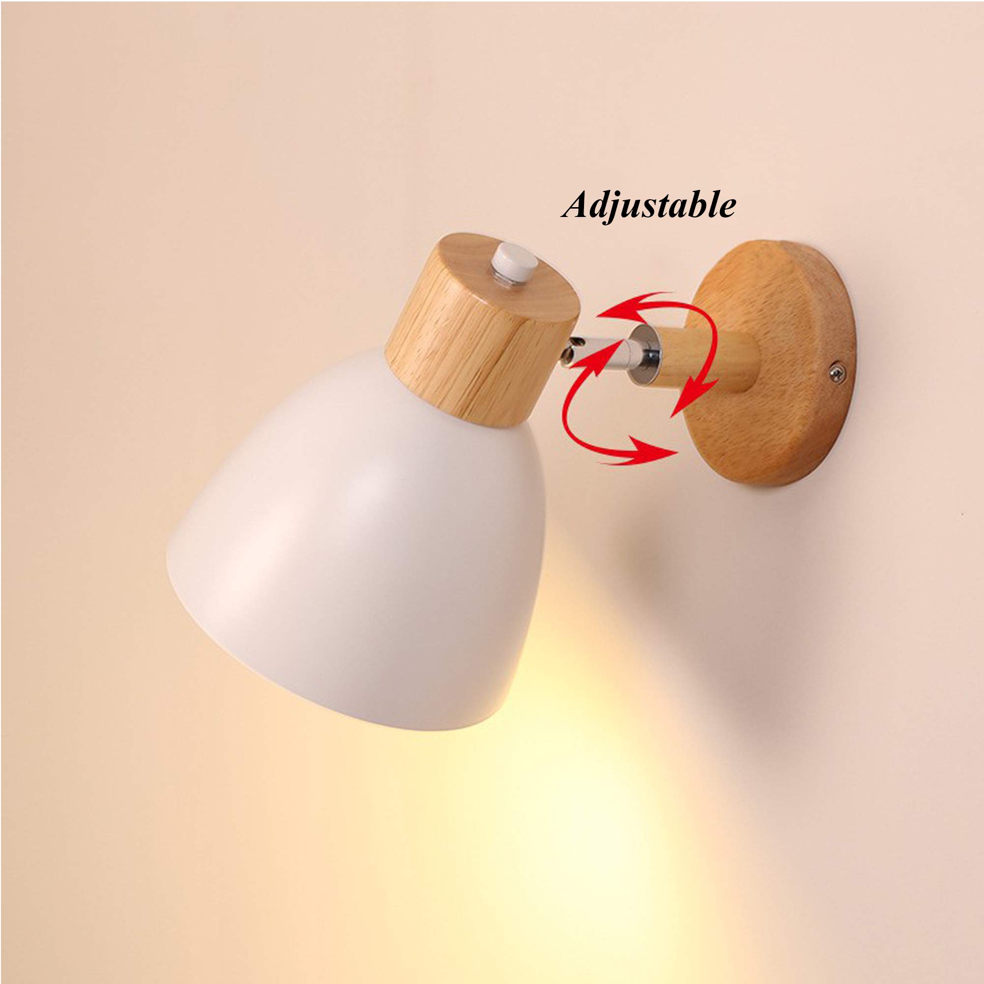 Adjustable Plug-in Wall Sconce with Dimmer & Timer - E26 Socket Dimmable Bedside Reading Lamp - White Aluminum Shade Industrial Wall Light - No Drilling Installation for Bedroom, Living Room & Dorm Decor