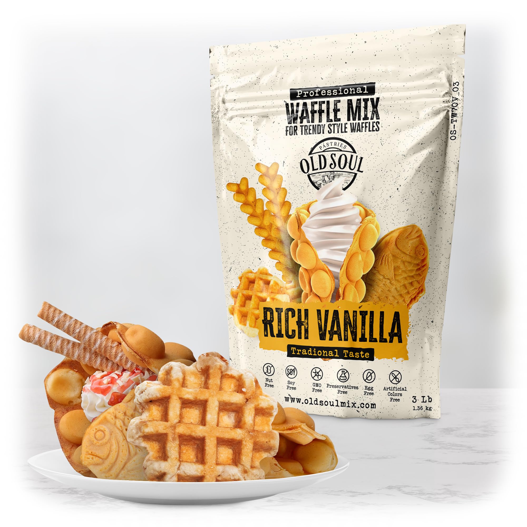 Premium Belgian Waffle & Pancake Mix with Natural Ingredients | Easy to Make Vanilla Flavor Bubble Cone | Perfect for Breakfast, Brunch & Dessert | Great Gift for Food Lovers (3 Pack)