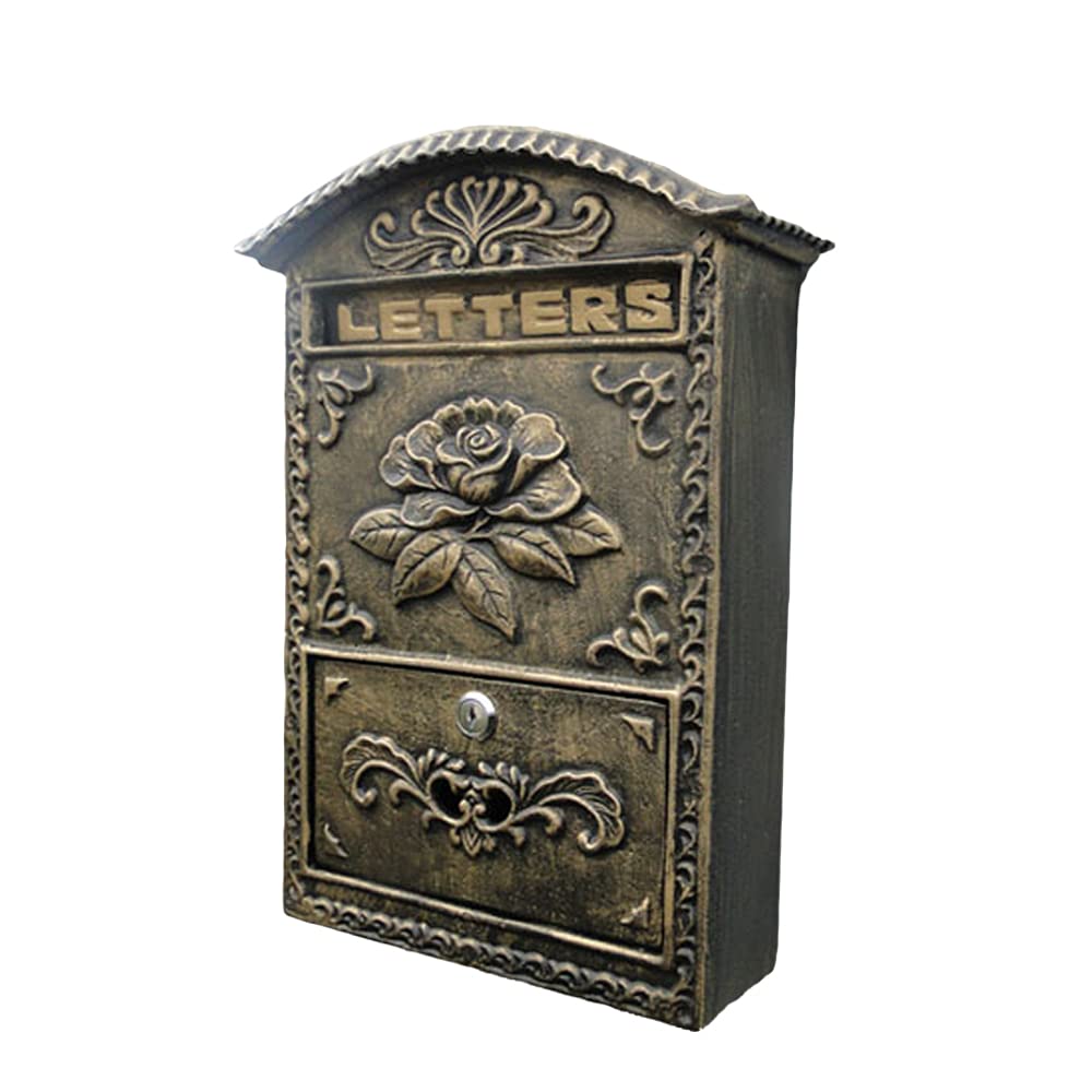 Heavy Duty Wall Mount Mailbox - Waterproof Vintage Cast Iron Letter Box for Home, Office, Indoor & Outdoor Entryway - Decorative Gate Mailbox (Brass) - Perfect for Farmhouse, Cottage & Vintage Style Decor