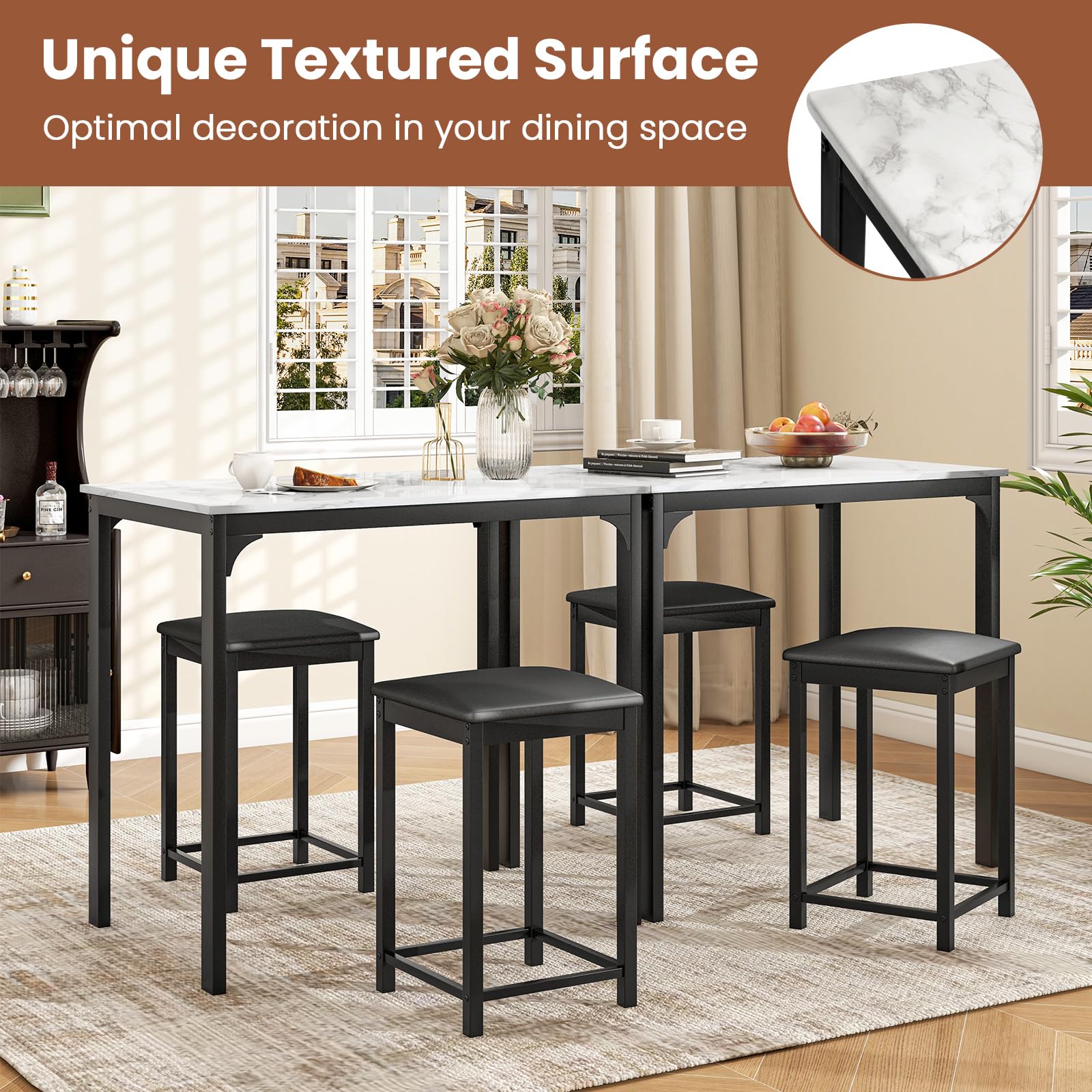 Giantex 3-Piece Modern Dining Set with Faux Marble Tabletop & 2 Chairs - White & Black Contemporary Kitchen Table for Home, Hotel, Restaurant, Bar or Office Dining Area | Perfect for Small Spaces, Breakfast Nooks & Entertaining Guests