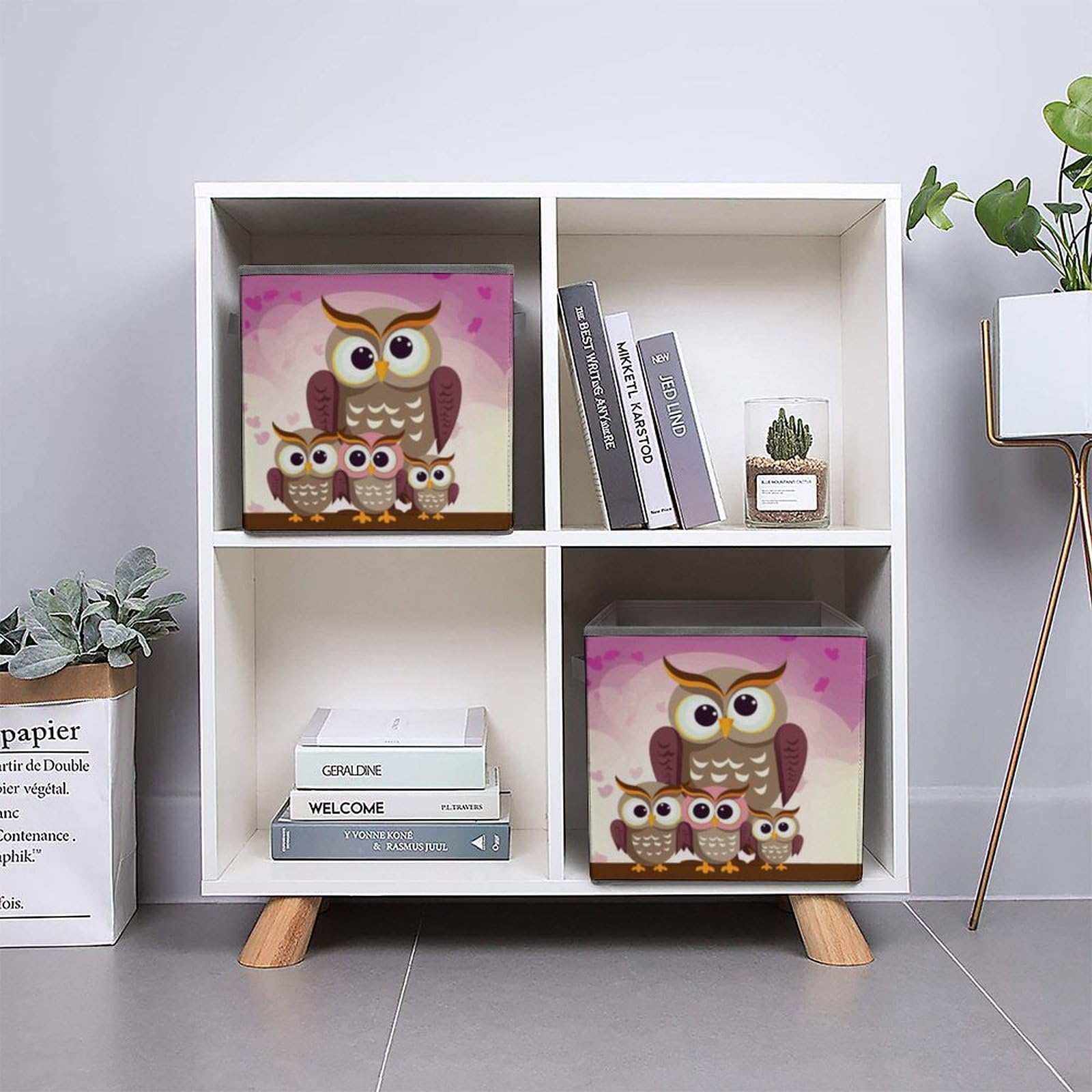 Foldable Owl Family Storage Cubes with Handles - Closet Organizer Bins for Clothes, Cabinet & Shelf Organization - Perfect for Kids' Room, Nursery, and Home Storage Solutions