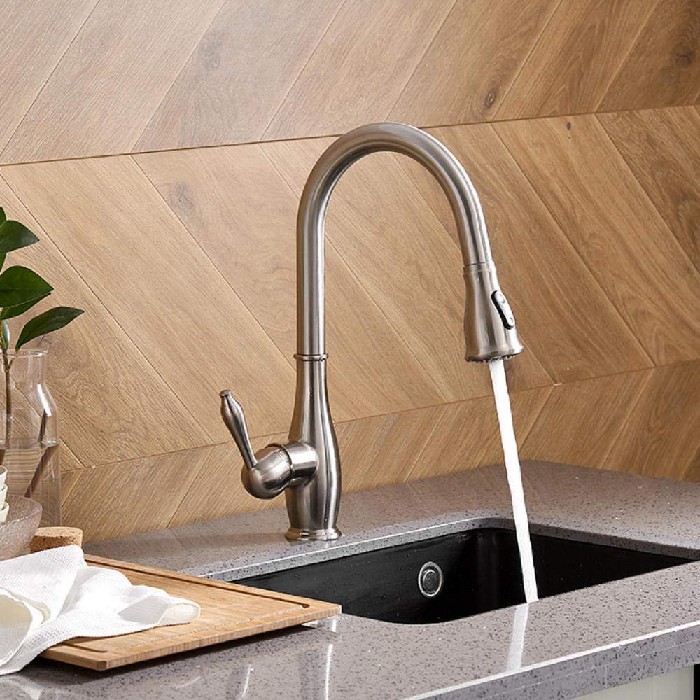 Premium Single Handle Brushed Nickel Kitchen Faucet with Pull-Out Sprayer & 360° Swivel - Durable Brass Construction for Modern Kitchens - Perfect for Washing Dishes, Filling Pots & Cleaning Sinks