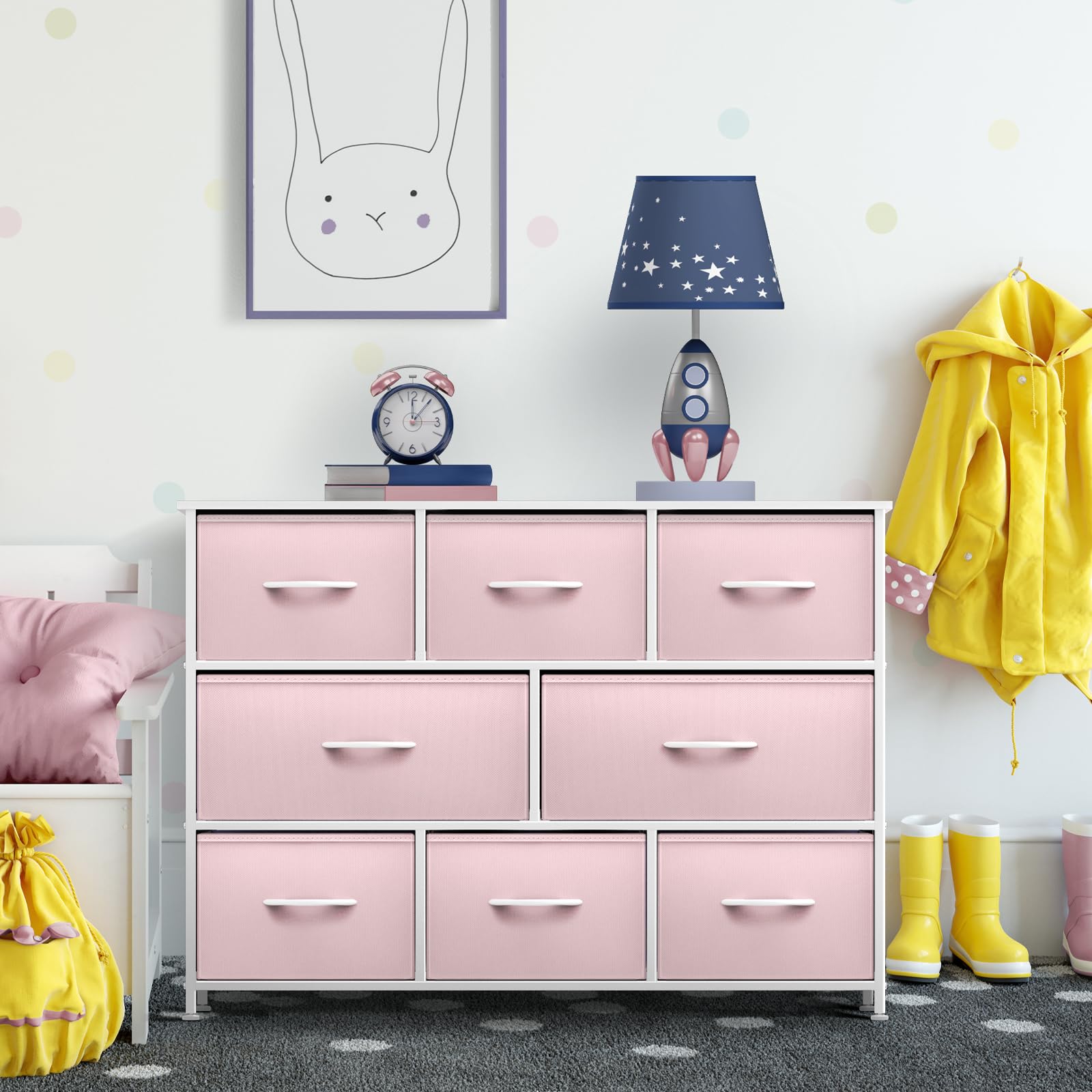 Sorbus 8-Drawer Kids Dresser with Steel Frame & Wood Top - Fabric Bin Storage Organizer for Clothes, Toys & Nursery Essentials - Perfect for Bedroom, Hallway, Kids Room & Closet Organization